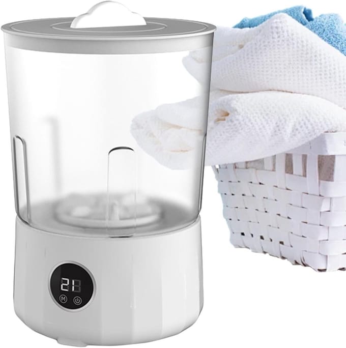 Mini wasmachine - Compacte reiniger - Reizen en kamperen - Drie wasprogramma's - 15 liter - Wit
