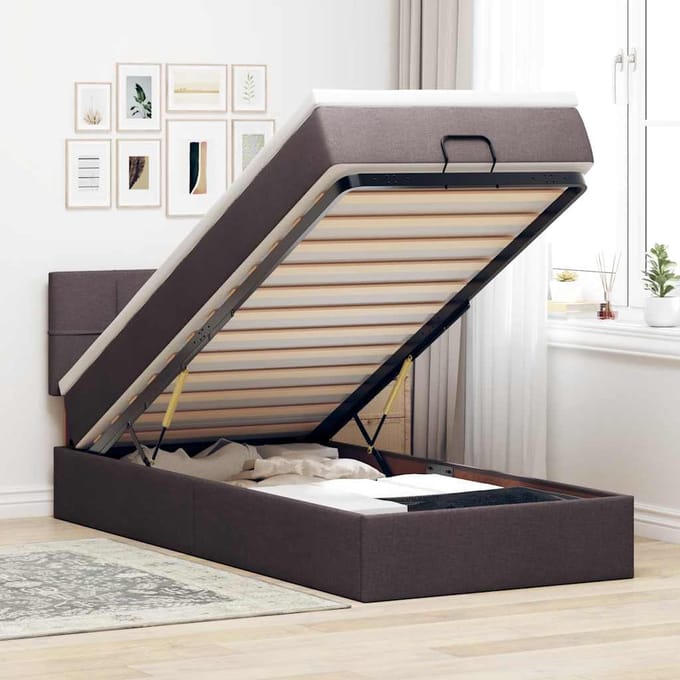vidaXL - Bed - met - matras - 90x200 - cm - stof - donkerbruin