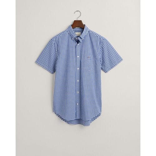Gant Overhemd Gingham Check Poplin Short Sleeve Button Down College Blue / male
