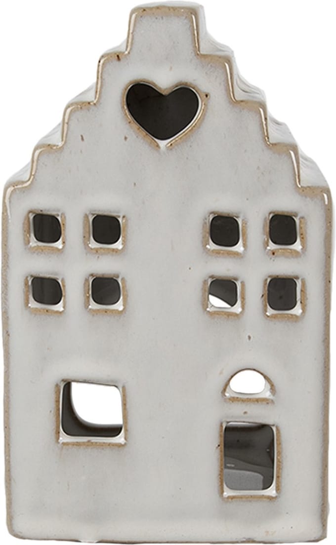 Clayre & Eef Waxinelichthouder Huis 14 cm Beige Porselein