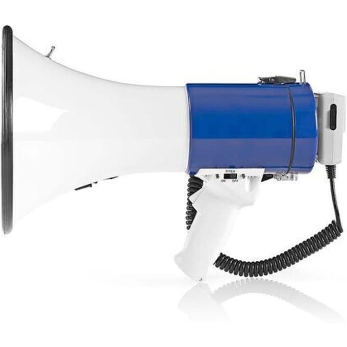 Nedis Megafoon – 135 dB – 1500 m Bereik – Sirene – Afneembare Microfoon – Wit/Blauw