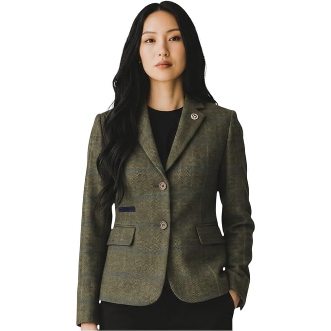 Dames olijfkleurig getailleerd geruite tweed blazer formeel jasje - TPSTZ-7