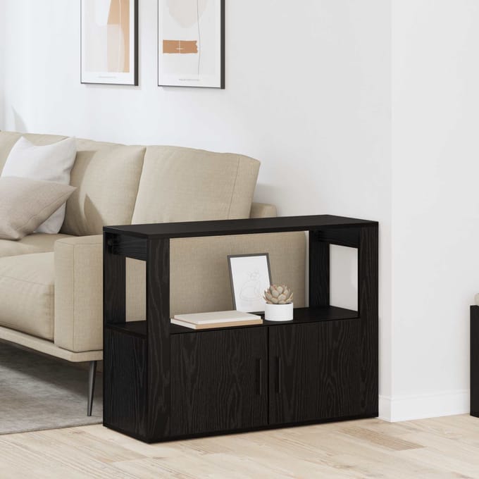 vidaXL - Dressoir - Zwart - eiken - 80 - x - 30 - x - 60 - cm - Bewerkt - hout