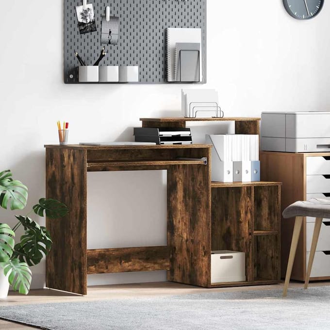 vidaXL - Bureau - Rook - Eiken - 120,5 - x - 44 - x - 88,5 - cm - Bewerkt - hout