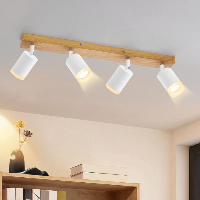NETTLIFE Plafondspots - Wit - GU10 Hout - Vintage - Deckenspots - Keukenlamp-excl. lichtbron