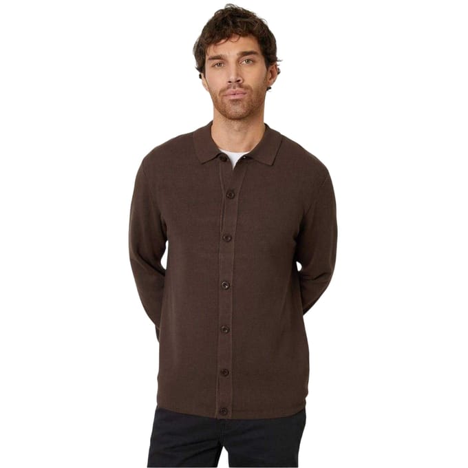 Threadbare Herenoverhemd van gebreid materiaal met normale pasvorm en knoopsluiting (Java Bruin)