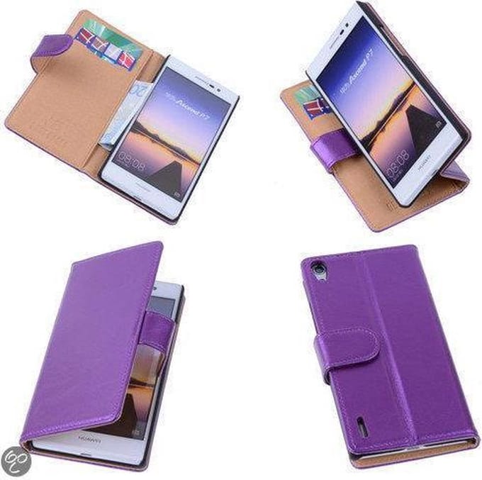 PU Leder Lila Hoesje Huawei Ascend P7 Book/Wallet Case/Cover