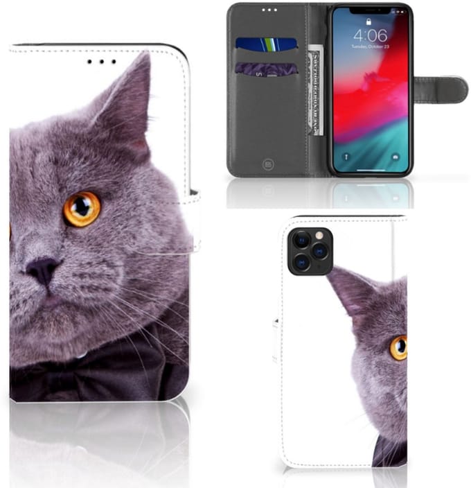 Boekhoesje voor Apple iPhone 11 Pro Max Telefoonhoesje met Pasjes Kat