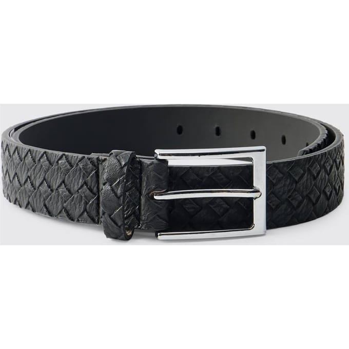 PU Weave Textured Belt in Black | Size XL