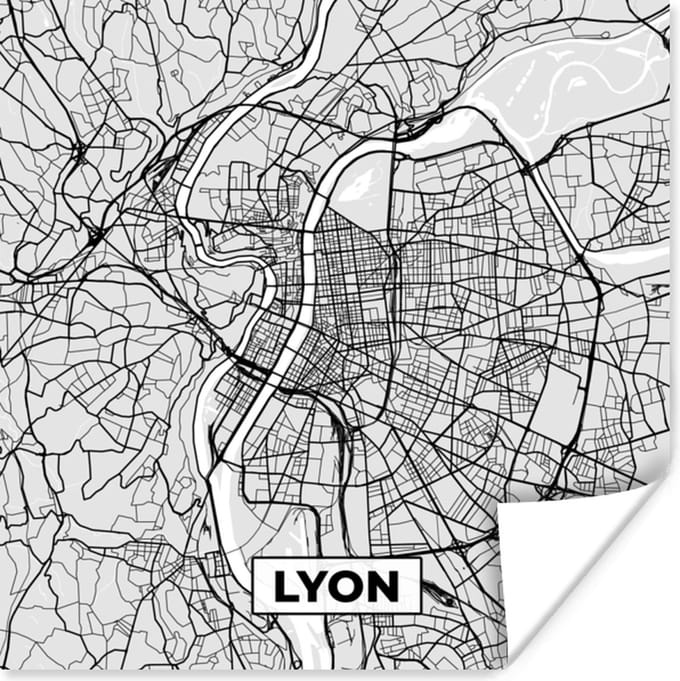 Poster Frankrijk - Lyon - Stadskaart - Plattegrond - Kaart - 75x75 cm