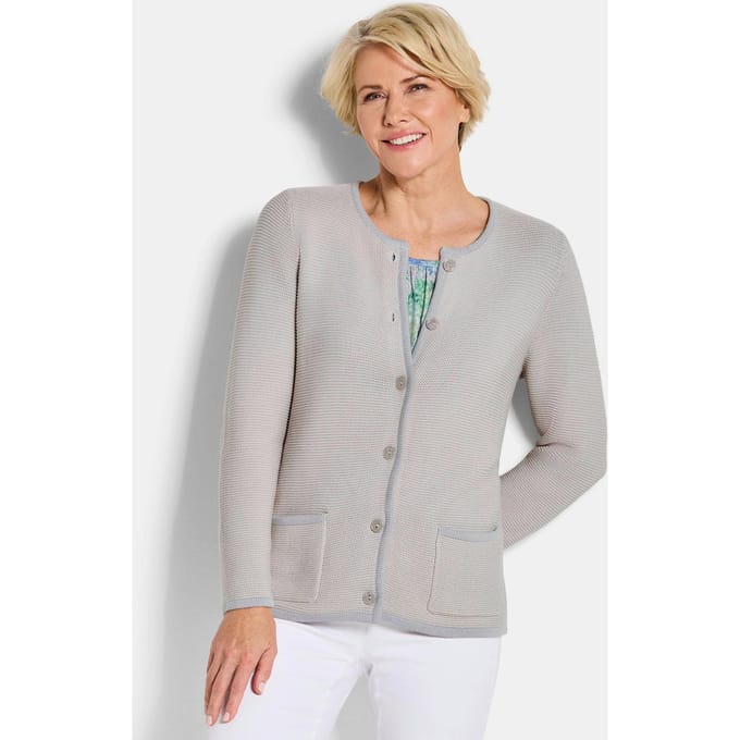 Tricot jasje met opgestikte zakken - steengrijs / gedess. - Gr. 42 van Goldner Fashion