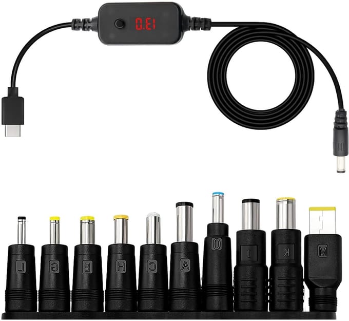 DC Boost Converter met Digitale Display en 10 Conversiekoppen voor Type C naar DC5521 Kabel