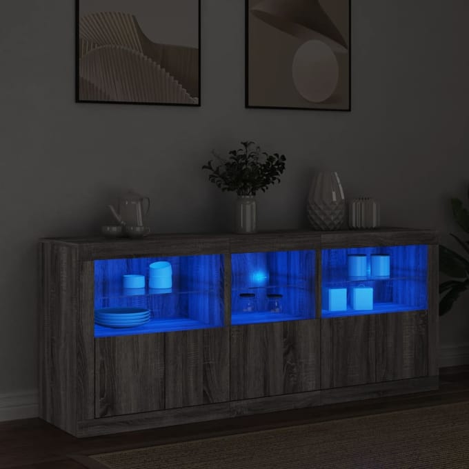 vidaXL - Dressoir - met - LED-verlichting - 162x37x67 - cm - grijs - sonoma