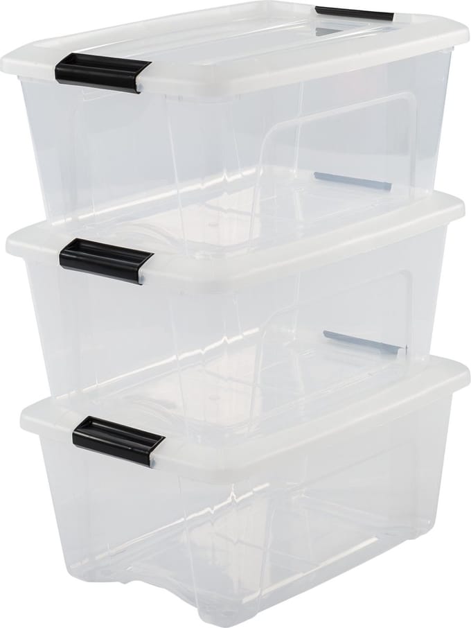 IRIS Topbox Opbergbox - 15L - Kunststof - Transparant/Zwart - Set van 3