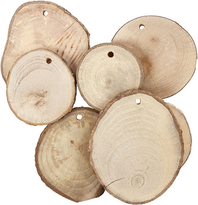 CC Wooden disc with hole, dia. 40-70 mm, hole size 4 mm, thickness 5 mm, ca. 250 g, 25 pc/ 1 pack