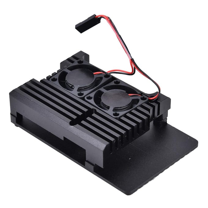 Voor Raspberry Pi 4B Zwarte Beschermende Doos Behuizing Case van Aluminiumlegering (met dubbele ventilator)
