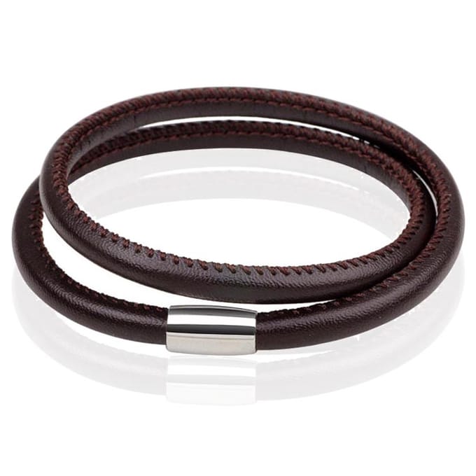 LGT Jewels leren Wrap armband Edelstaal Bruin