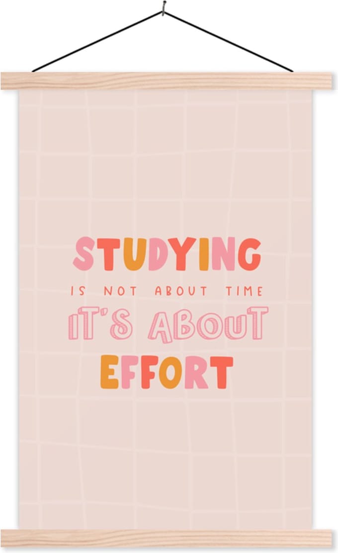 Posterhanger incl. Poster 60x90 cm - Schoolplaat - Studeren - Tijd - Student - Studeren - Onderwijs - Textielposter - Blanke latten