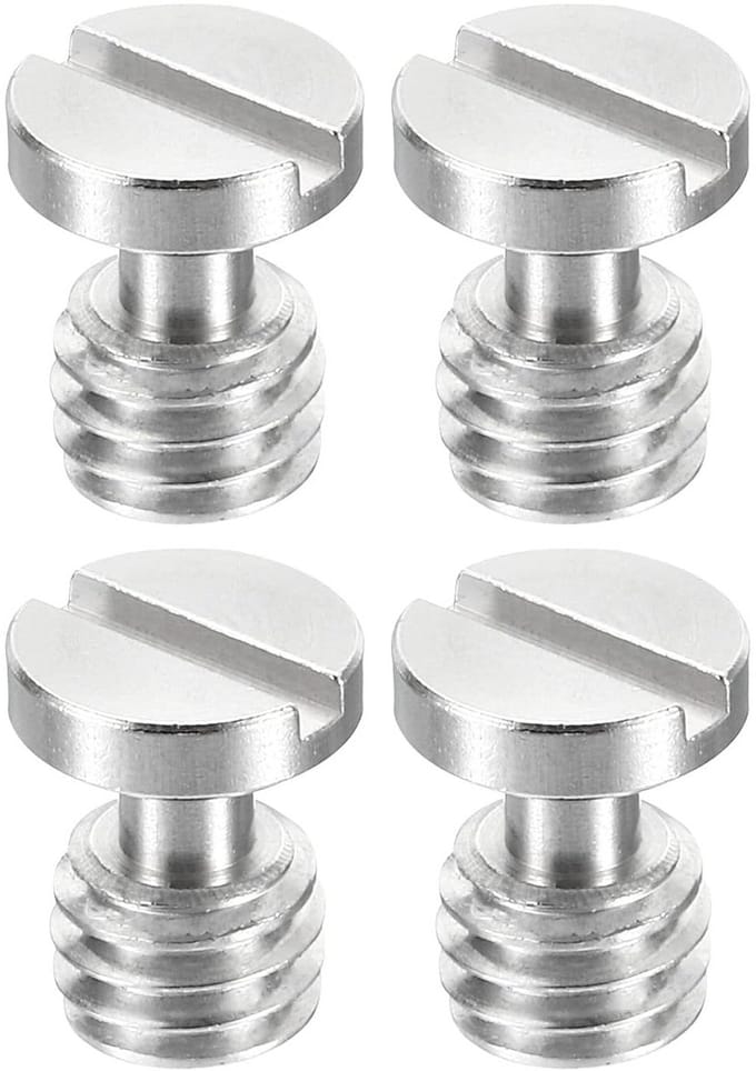 3/8"-16 Draad 15.5mm Lengte Camera Quick Release Schroef Tripod Schroef - 4 Pack RVS Platte Sleuf Schroeven - DSLR Camera Rig Accessoires - Zilver