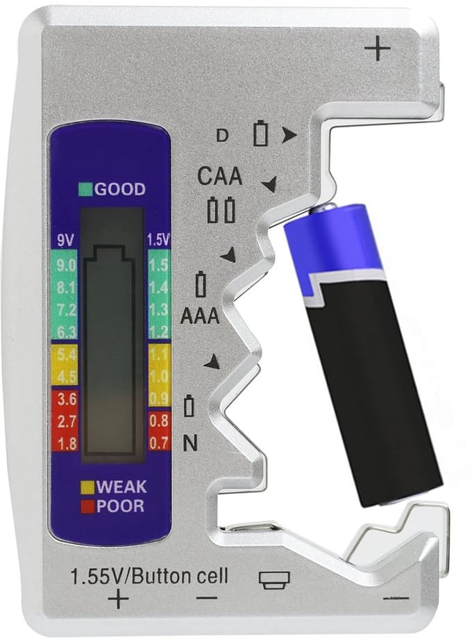 Digitale batterijmeter voor AAA, AA, C, 9V, D en knoopcellen