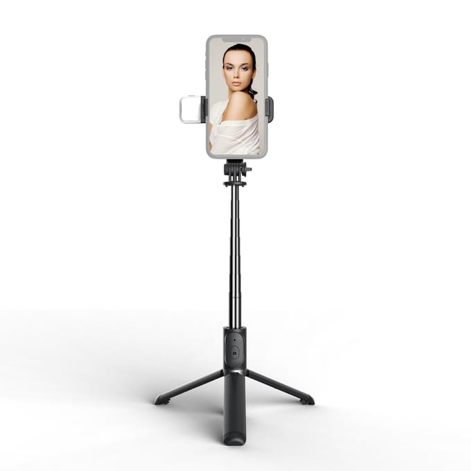 Multifunctionele Draadloze BT Selfiestick Draagbaar Uitschuifbaar Statiefstandaard met Invullicht 104.5cm zwart