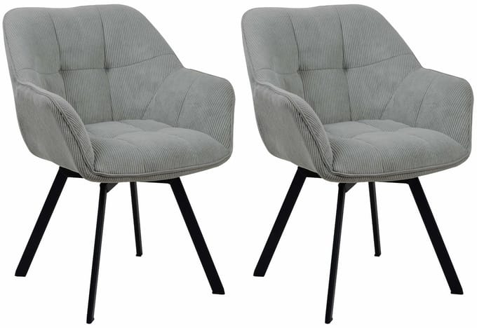 CLP Jordi Set van 2 eetkamerstoelen - Met armleuning - Metaal frame - Ribstof/grijs