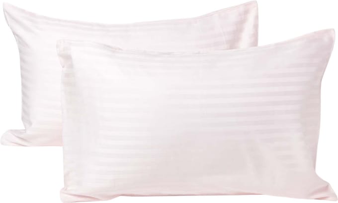 Homescapes Kinder Kussensloop 40x60 cm – Set van 2 – Roze – Satijnstreep 100% Egyptisch Katoen – OEKO-TEX®
