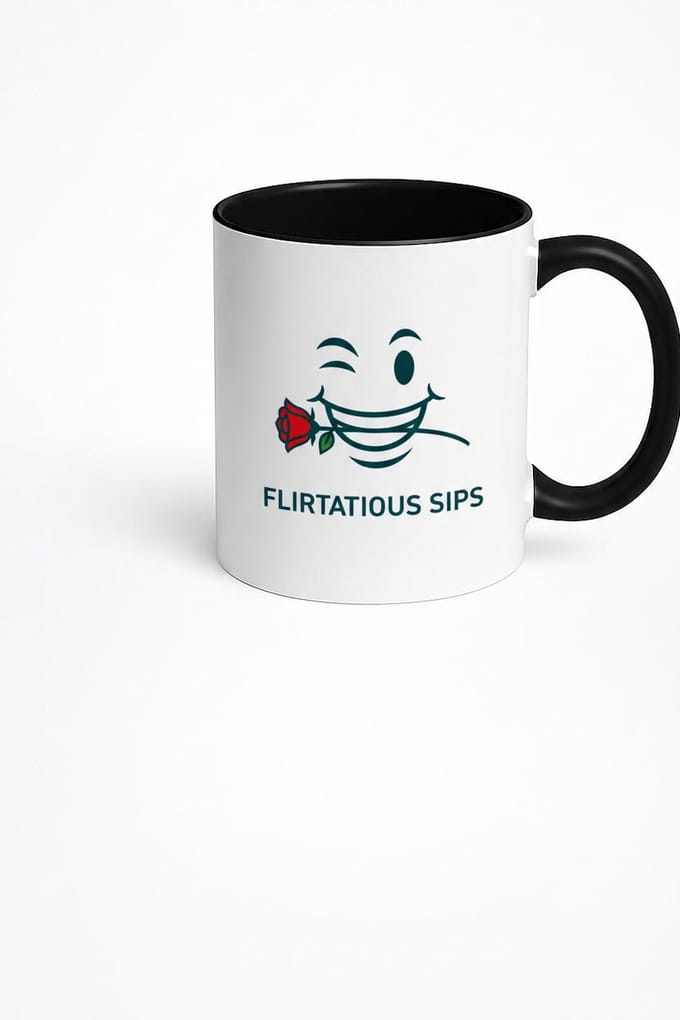 FLIRTATIOUS SIPS Mok met Knipoog Gezicht & Rode Roos - Grappige Koffie Beker