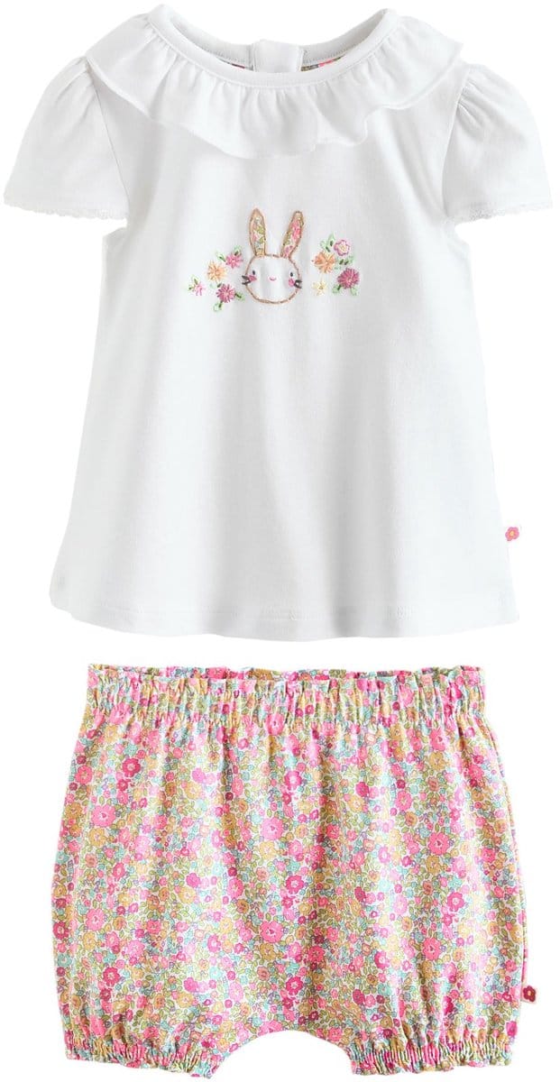 Next - Meisjes - 2-delige set van babytop met korte mouwen en short - Wit