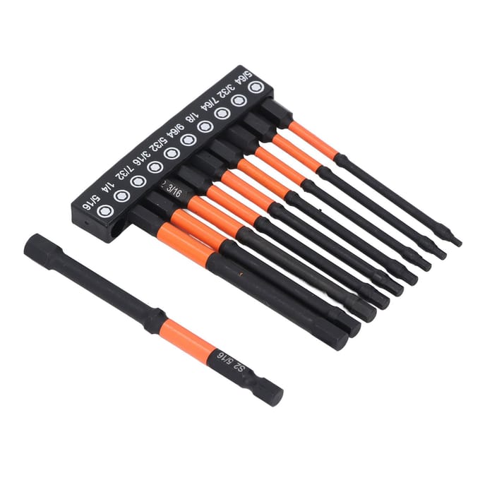10 Stuks SAE Zeskant Bit Set 100mm Lengte 1/4 Inch Schacht S2 Legeringsstaal Zeskant Bits met Opbergrek