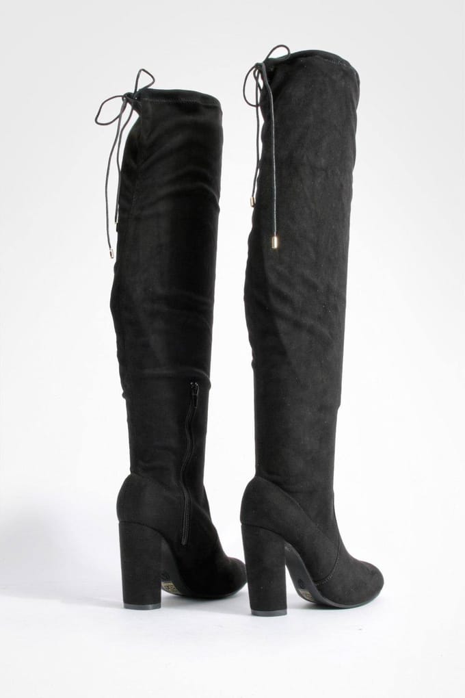 boohoo Dames Block Heel Tie Nep Suede Dijlaarzen | Black | Maat: 3