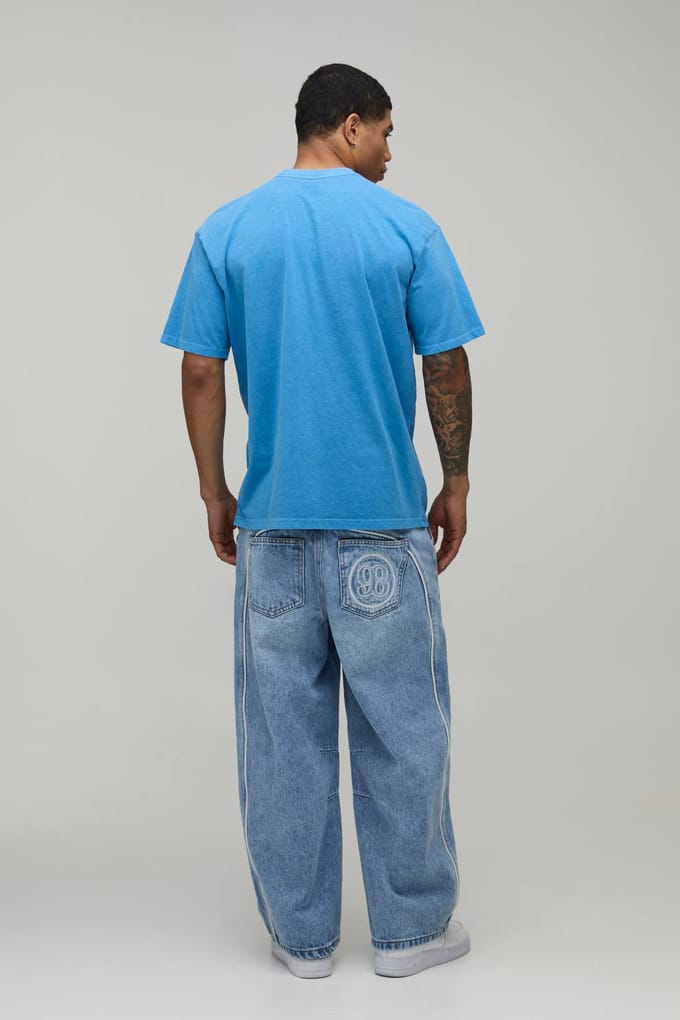Oversized PlayStation Gelicentieerd Gewassen Geprint T-Shirt | Blue | Size Medium
