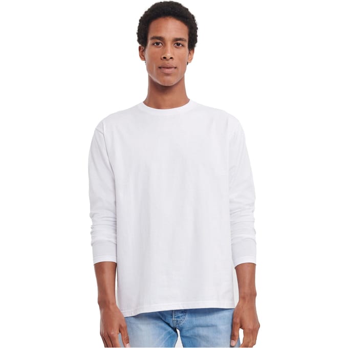 Russell Heren Effen Klassiek T-Shirt met Lange Mouwen (Wit)