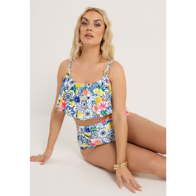 Yours Blauwe Mediterrane Tegel Volant Bikinitop Size 44