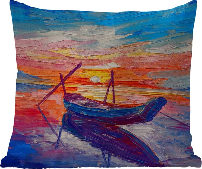 Tuinkussen - Schilderij - Boot - Olieverf - Water - 40x40 cm - Weerbestendig