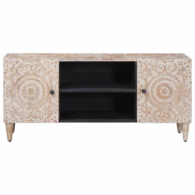 vidaXL - TV - Kast - Wit - 105 - x - 33,5 - x - 46 - cm - Massief - Mango - Hout