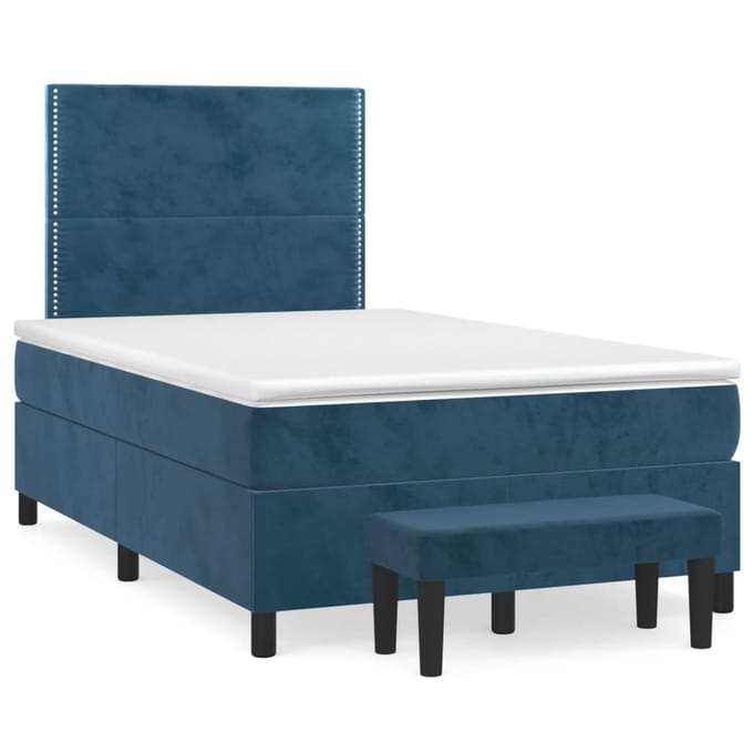 vidaXL - Boxspring - met - matras - fluweel - donkerblauw - 120x190 - cm
