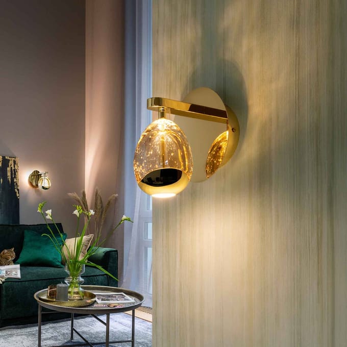 Schuller Valencia LED wandlamp Rocio, metaal, glas, 1-lamp, goud