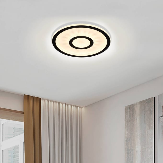 Searchlight LED plafondlamp Roundel, wit/zwart, Ø 35 cm, ijzer/acryl