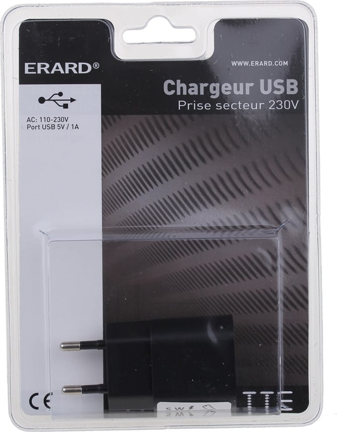 ERARD - Netadapter USB A - 5V / 1A - Zwart - 728201