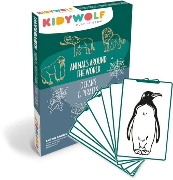 KIDYWOLF KIDYDRAW MINI Refill – Animals Around The World & Oceans and Pirates – 60 Tekenkaarten - 4+
