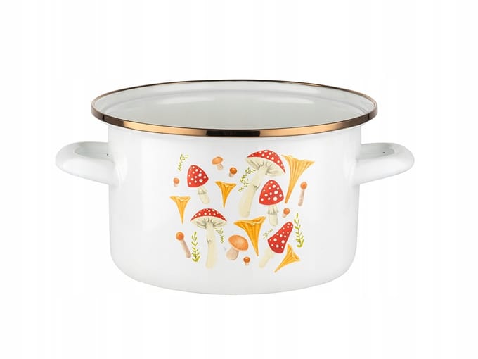 Emalia Pleszew Geëmailleerde Pan 'Grzybki' Wit 18cm 2,65L