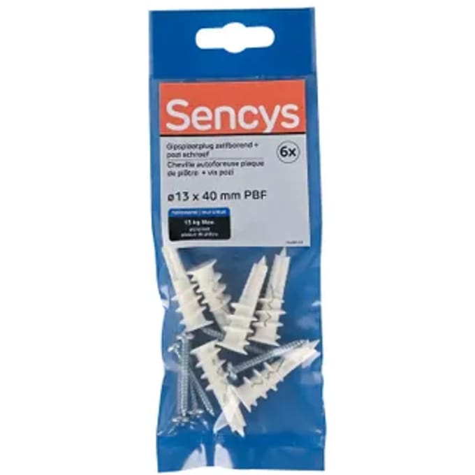 Sencys Plug Voor Gipsplaat Duoblade Staal - Diam. 13x32mm - 6 Stuks