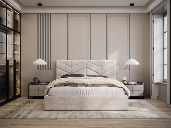 Vente-unique Bed met opbergruimte stof crème 200 x 200 cm