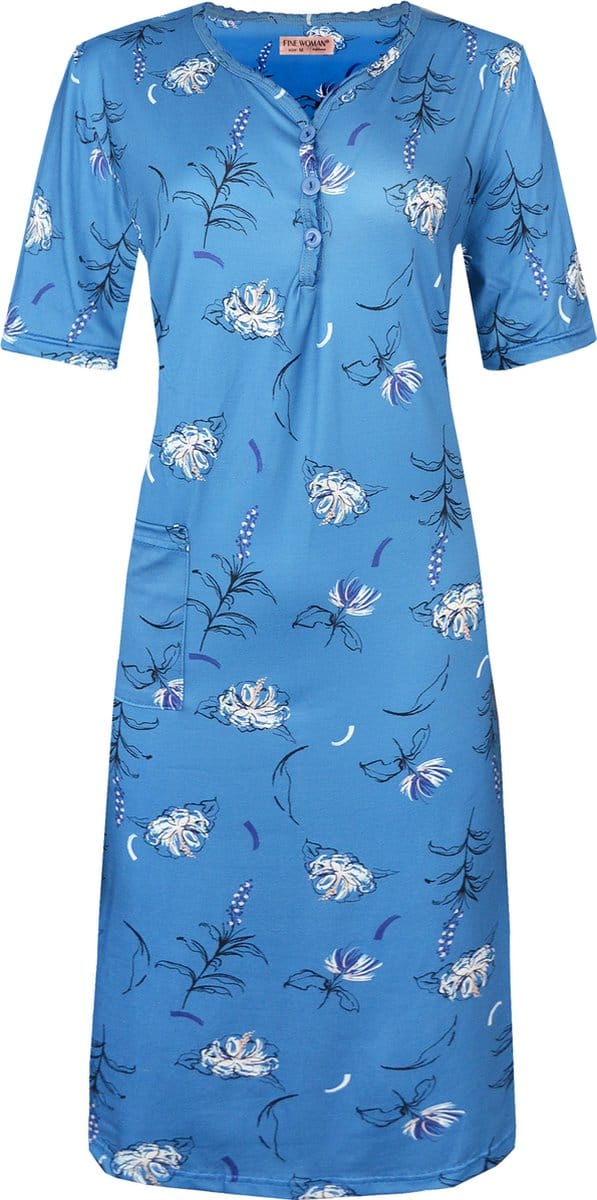 Dames nachthemd gebloemd blauw XL