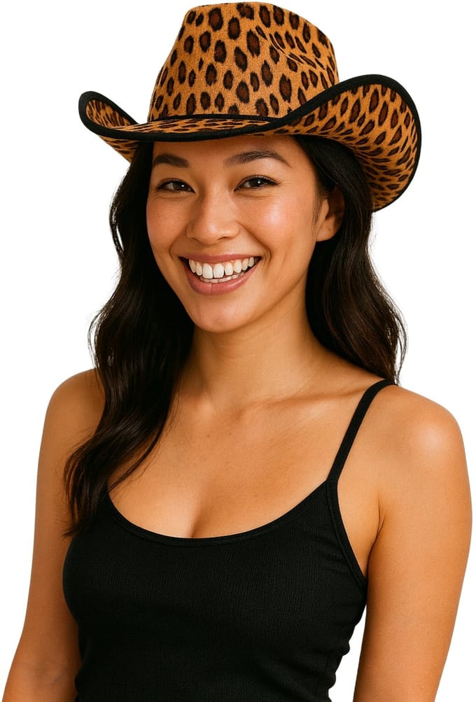 Partychimp Voordeelverpakking 6 pack Cowboyhoed Leopard Polyester Bruin/zwart One-size - 6 pack
