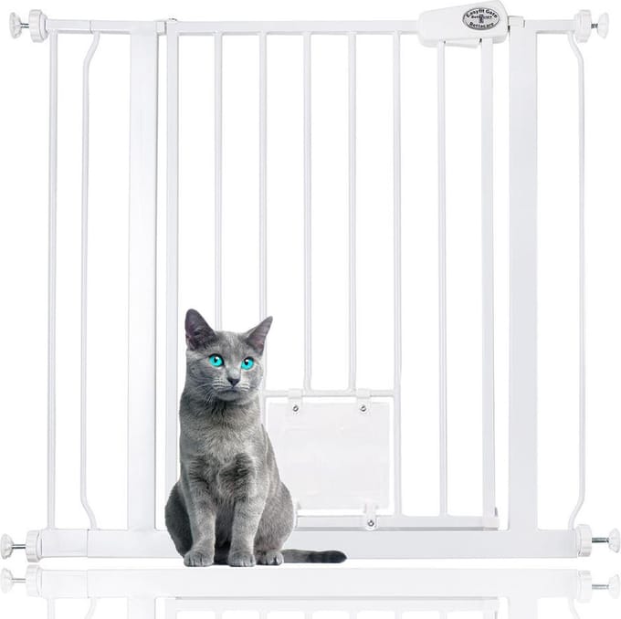 Bettacare Huisdierhek met Afsluitbaar Kattenluik, 81,4 - 89cm, Wit