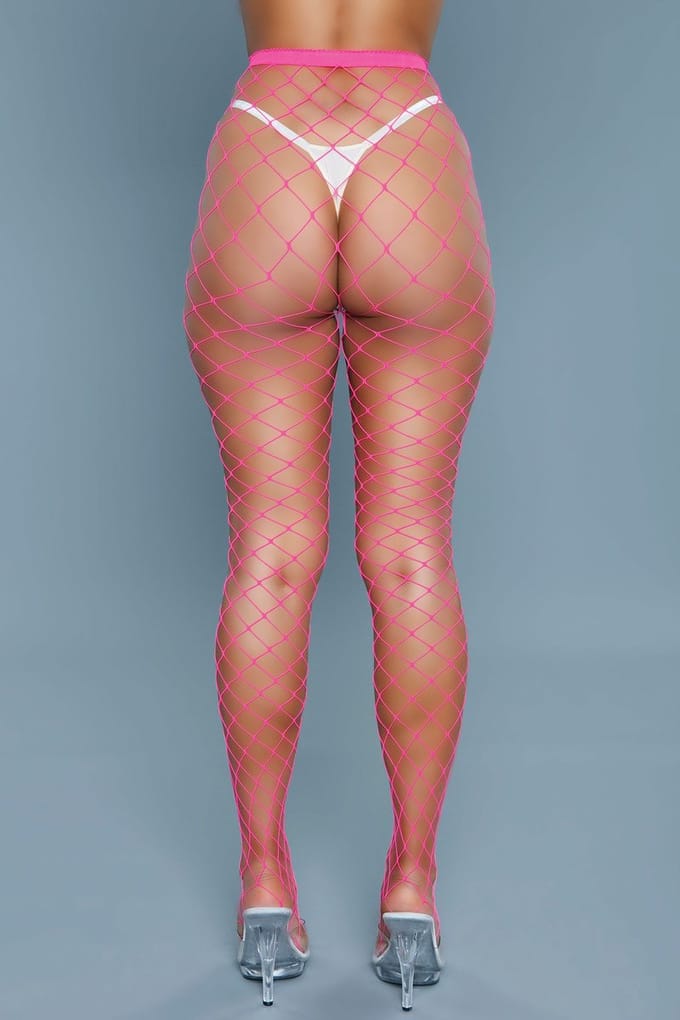Be Wicked - Can't Back Down - Grote Gaten Visnet Panty - Hot Pink - One Size