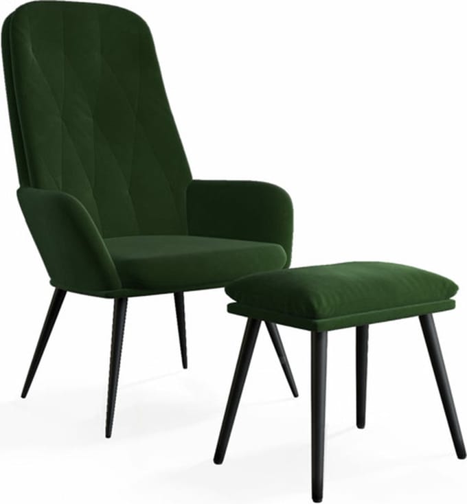 vidaXL - Relaxstoel - met - voetenbank - fluweel - donkergroen