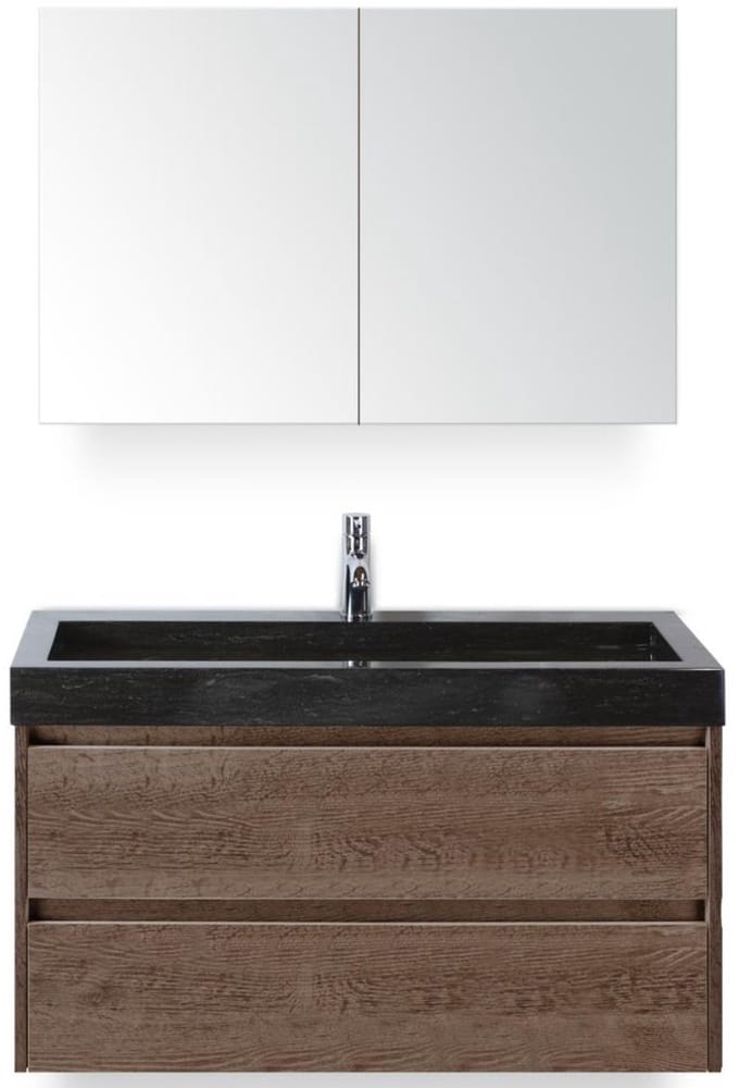 Dante Badmeubelset 100 cm - Tabacco - Wastafel Hardsteen Wit Lucca met Spiegelkast